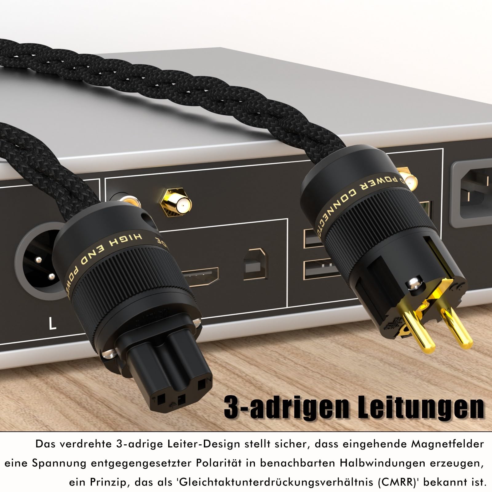 Monosaudio D541 High-End HiFi Netzkabel, 2 m, EU Schuko, IEC C15