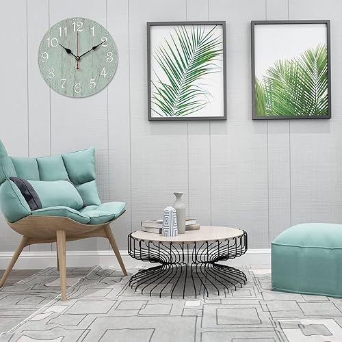 Miniatura 3 de Seafoam - Reloj de pared silencioso verde decorativo para baño, casa, granja, regalo de inauguración de la casa, reloj de pared funciona con pilas,