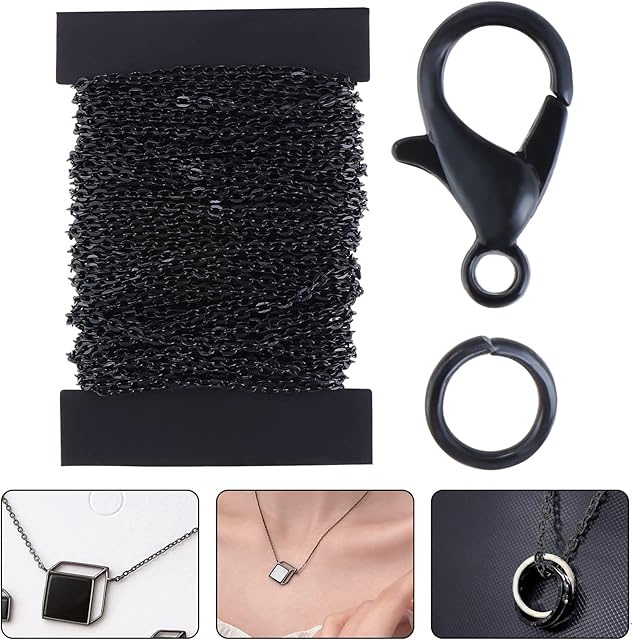 TsunNee 12M DIY Link Chain, Jewellery-Making Chain, Jewellery Making Kit with 30PCS Lobster Clasps 100PCS Jump Rings for Ornaments Sweater Chain Jewelry Accessories DIY Making, Black