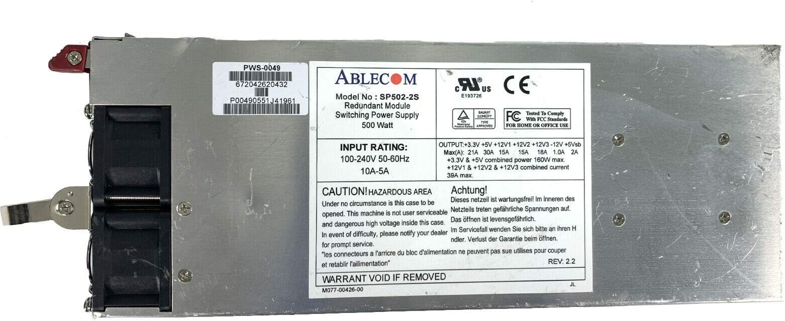 SUPERMICRO SP502-2S Details about Ablecom Supermicro SP502-2S PWS-0049 500 Watt AC Power
