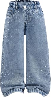 SHENHE Girl's Baggy Jeans Elastic High Waisted Distressed Wide Leg Casual Pants with Pockets
