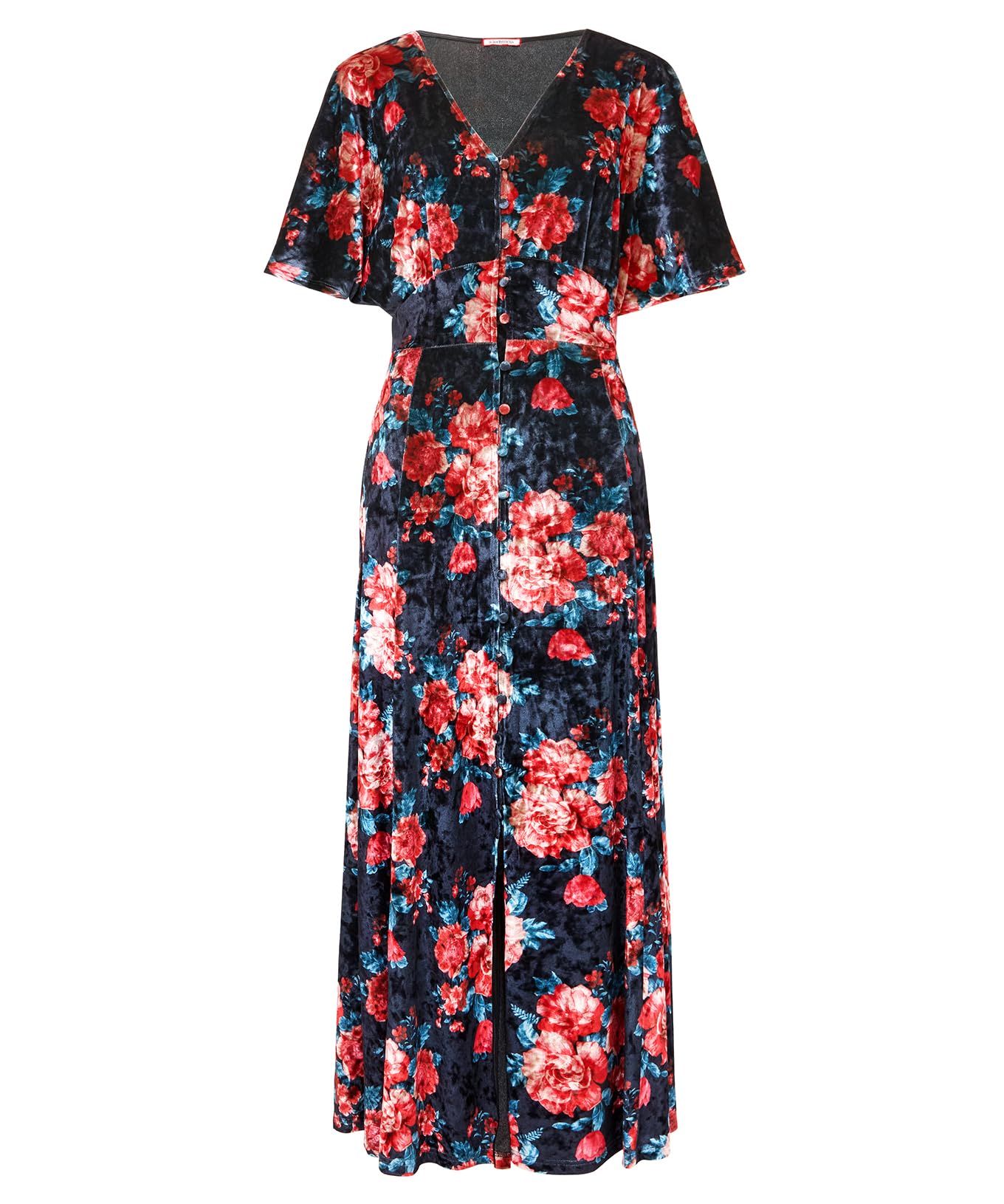 Joe Browns Rose Floral Tie Waist Velour V-Neck Dress Robe, Noir, 38 Femme