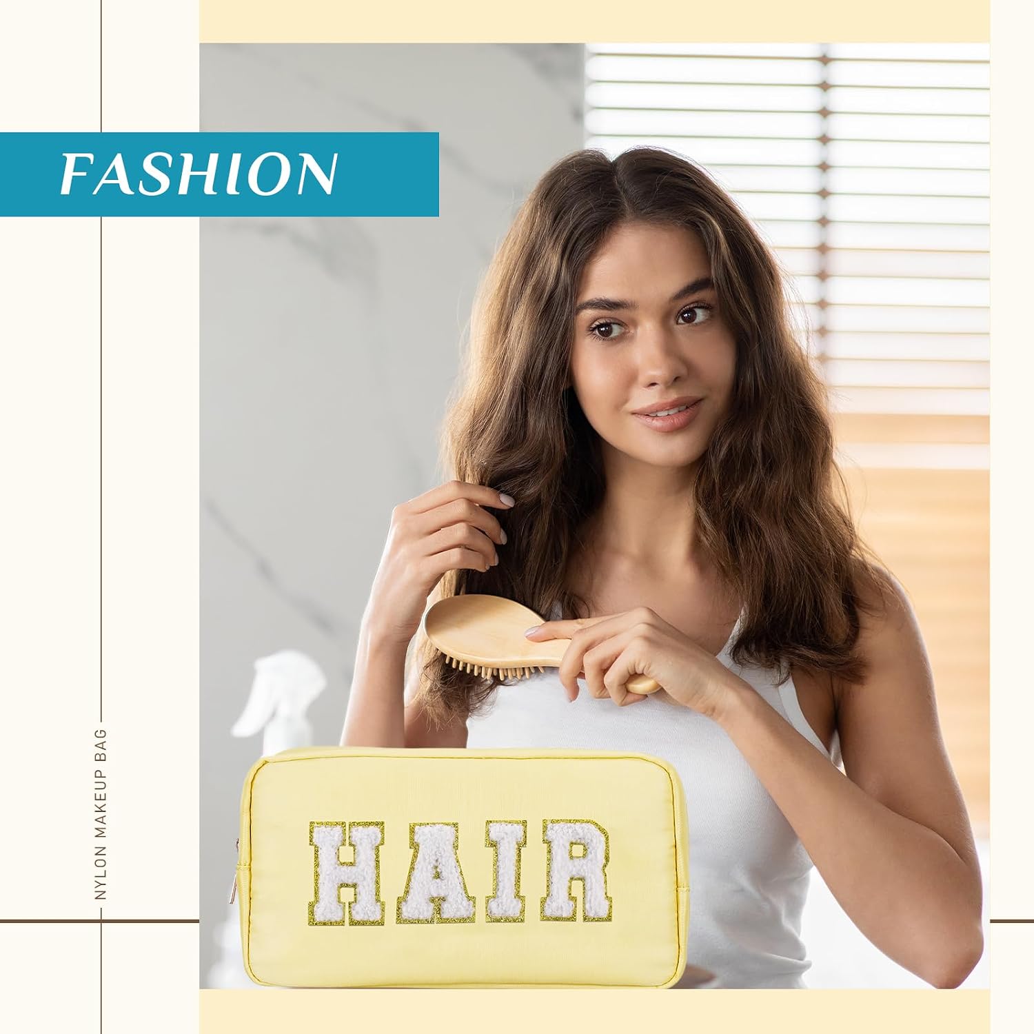 4 Pcs Preppy Makeup Bags Chenille Letter Stuff Bag Nylon Cosmetic Pouch Cases with Zipper for Women Travel Toiletry