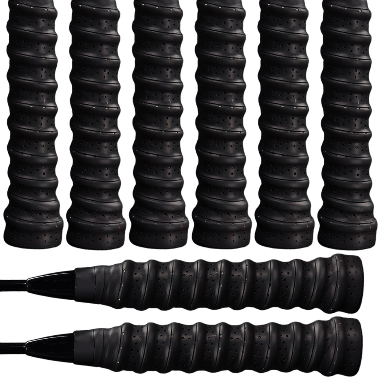 YCSONLY 8 Pack Badminton Racket Grips, Self-Adhesive Anti-Slip Sweat-Absorbent Handle Tape Black - for Badminton, Tennis, Squash, Fishing Rods & Sports Equipment