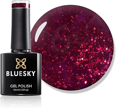 Bluesky Gel Nail Polish, Ruby Ritz 80545, Red Glitter, 10 ml Long Lasting, Chip Resistant, 10 ml Requires Drying Under UV LED Lamp