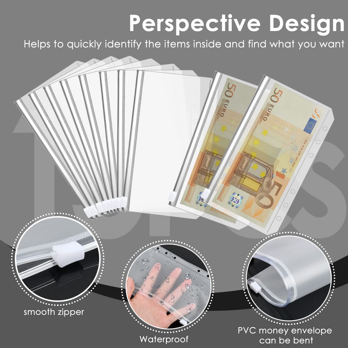 Classeur A6 UMSICHT Lot De 12 éclair, Enveloppes Budgétaires Avec Couvercles, Pochette A5 Pour Classeur à 6 Anneaux, Organiseur De Classeur à Billets, Enveloppes En PVC Transparent Pochettes A5 Sans Fermeture