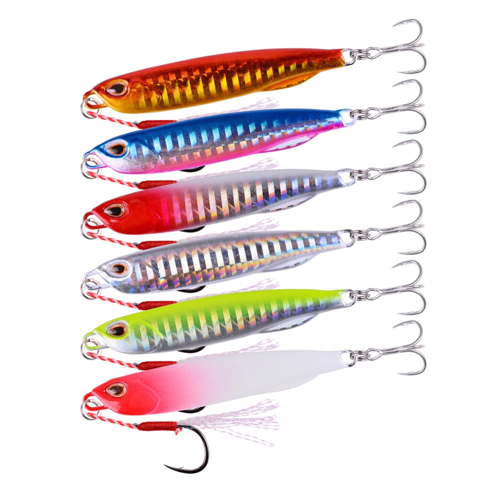 XILILHC 6PC Esche Slim Metal Casting Jig 10G 15G 20G 30G 40G Shore Drag Long Cast Cucchiaio da Jigging Richiamo di Pesca in Mare Esca Artificiale Attrezzatura