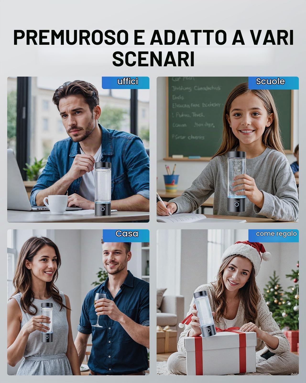 Generatore di bottiglie d'acqua di idrogeno - 400ml ricaricabile idrogeno acqua ionizzatore macchina, vetro portatile idrogeno tazza ricca di acqua Maker, buona per il regalo (nero)