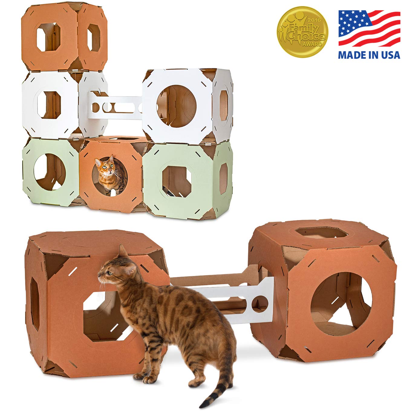Cat Amazing STACKS! - Modern Cat Condo & Modular Cat Tree - House & Tunnel Cubes for Cats - Made in USA