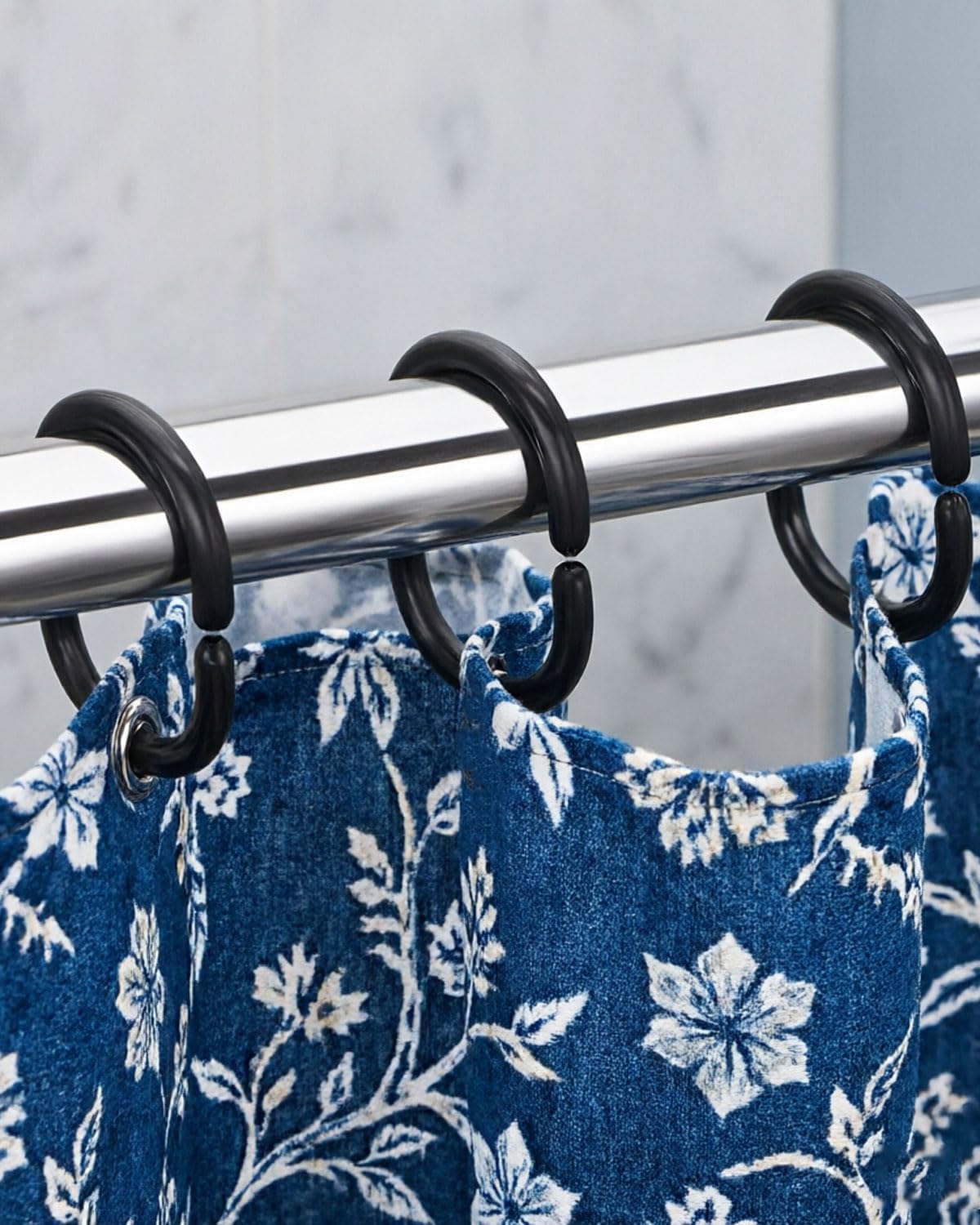 Plastic Shower Curtain Rings C Shower Curtain Hooks for Shower Rod Plastic Window Curtain Hanger Bathroom Accessories (12, Black)