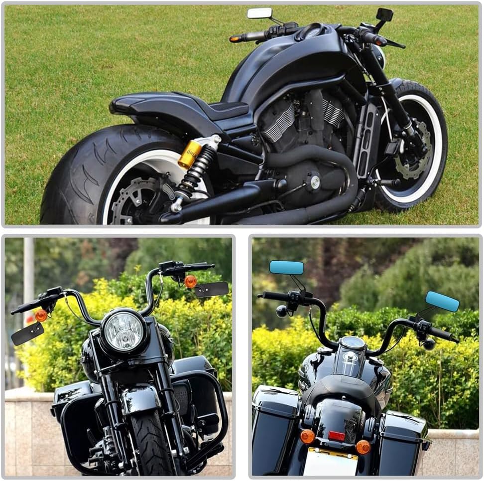 Harley Side View Mirror Black - Motorcycle Handlebar Dual Sport Mirror for Softail, Sportster, Chopper, Bobber, Touring, Cruiser, Street Bike and More