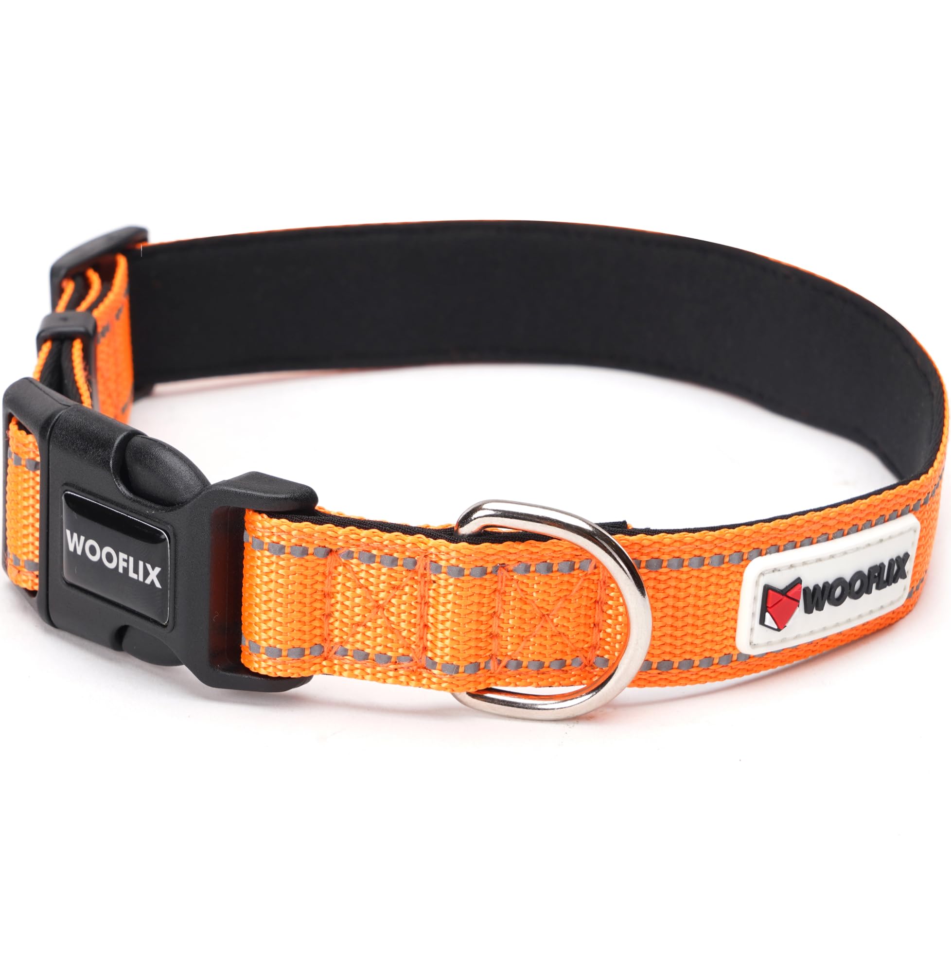 WOOFLIX Reflective Dog Leash And Collar Combo Set|Dog Collar & Anti Slip Padded Handle Leash For Dogs|Highly Reflective|Dog Rope For Medium & Large Dogs|(Leash 6.5 Ft. + Collar Large, Orange, 18 Cm) 1