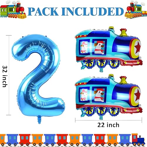 Miniatura 2 de 9 globos de cumpleaños de tren, decoraciones de tren de segundo cumpleaños, suministros de fiesta de cumpleaños temática de tren de tren, decoración