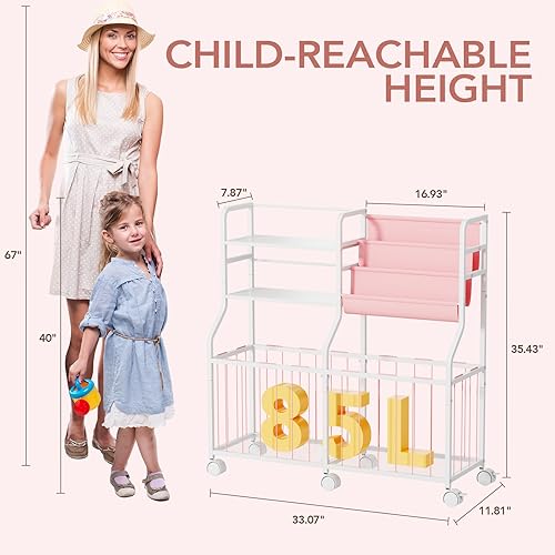 Miniatura 7 de BBLIKE Organizador de almacenamiento de animales de peluche, estantería rodante para niños y almacenamiento de juguetes con exhibición de libros de