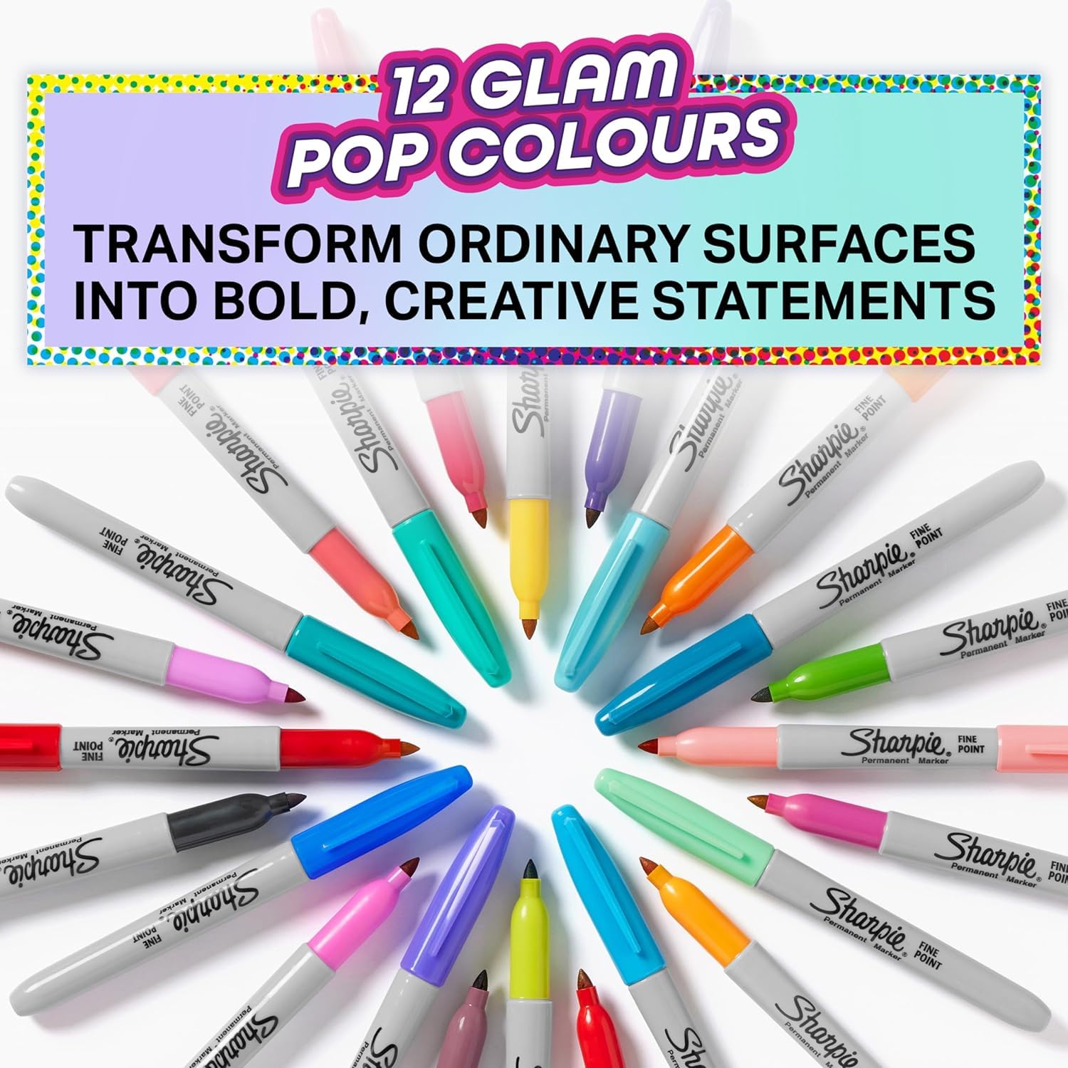 Sharpie Glam Pop Permanent Markers Fluo XL Highlighters, Fluorescent, Bright, 1 count (Pack of 16) - Image 2