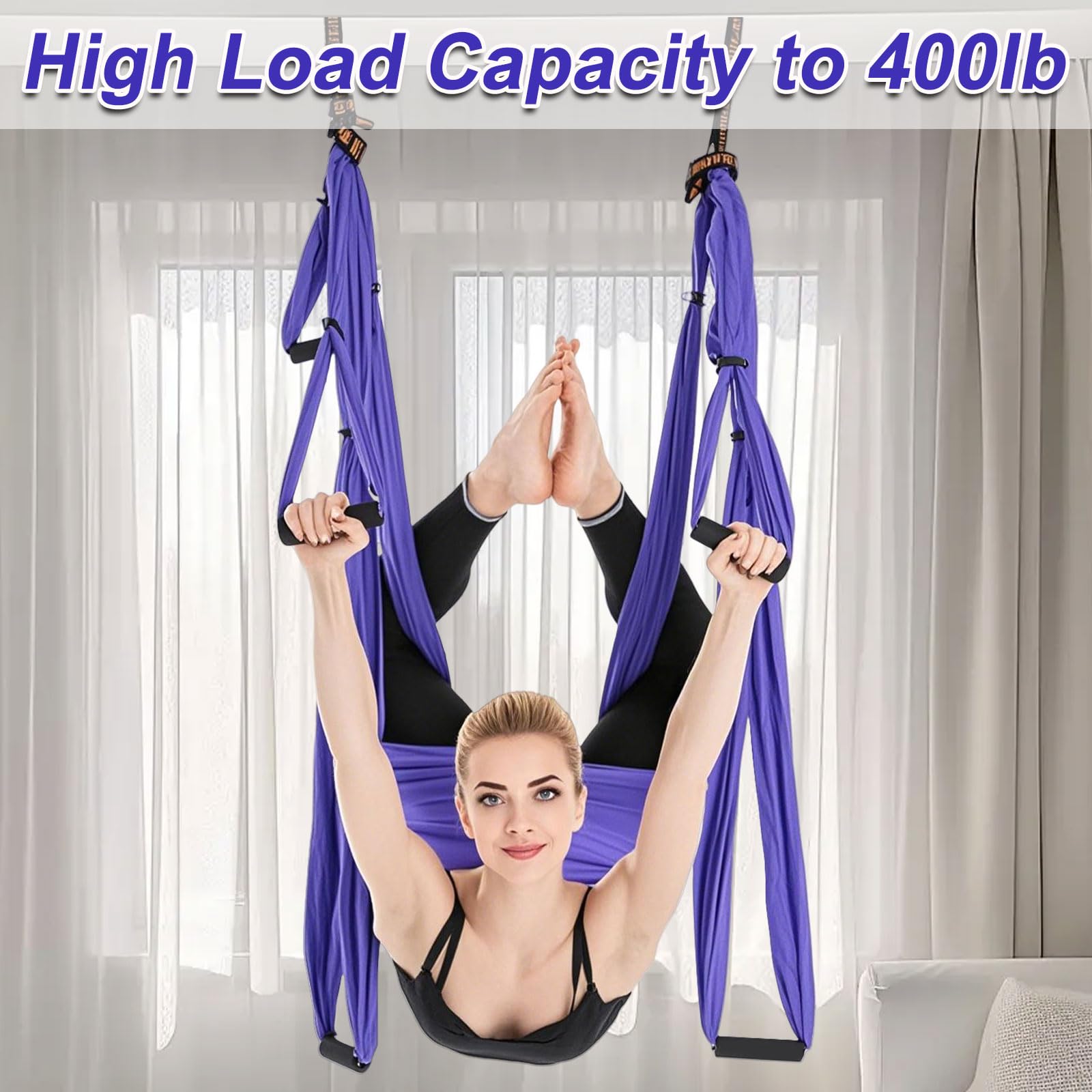 Columpio de Yoga Aéreo,Antigravedad Yoga Hamaca,con asas desmontables Elástico Correas de Columpio escalada para Yoga Pilates Ballet Gimnasia Cuerpo estirando Danza aérea (Púrpura)