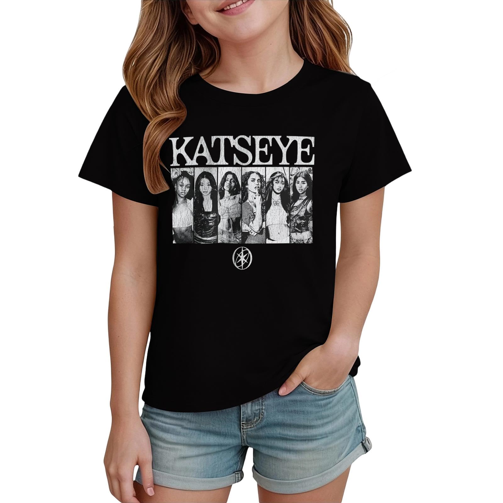 KATSEYE Tshirt for Kids Girls Boy Short Sleeve Crewneck Shirts Unisex Idol Music Group Album Tour Novel Fans Shirt