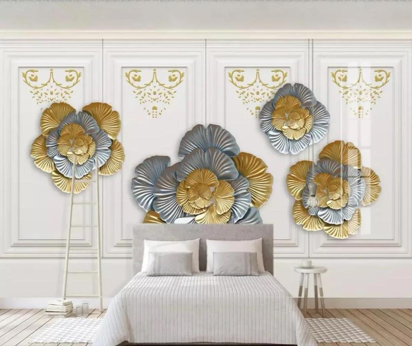 Papier peint 3D fleur d'or ILIYA revêtement mural intissé pour salon