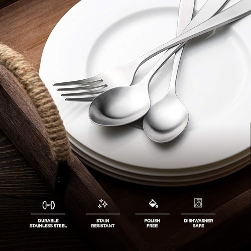 Miniatura 9 de Godinger Juego de cubiertos juego de cubiertos de acero inoxidable con acabado mate juego de 20 piezas servicio para 4