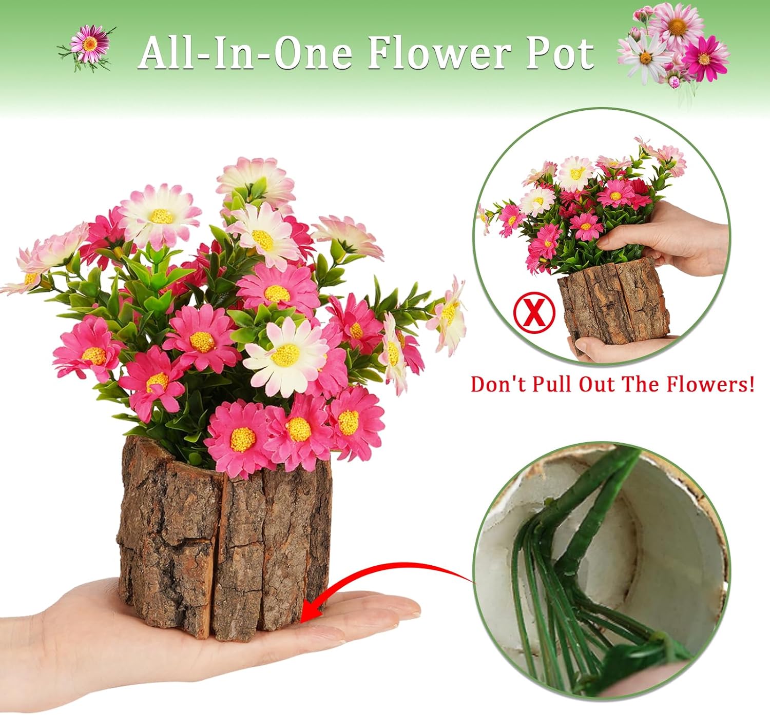 Lilithye Artificial Flowers Fake Silk Hornwort Flower in Planters Flower Vase Small Rustic Potted Flower Arrangements Artificial for Home Outdoors Tabletop Decor Set of 2 (Pink1)