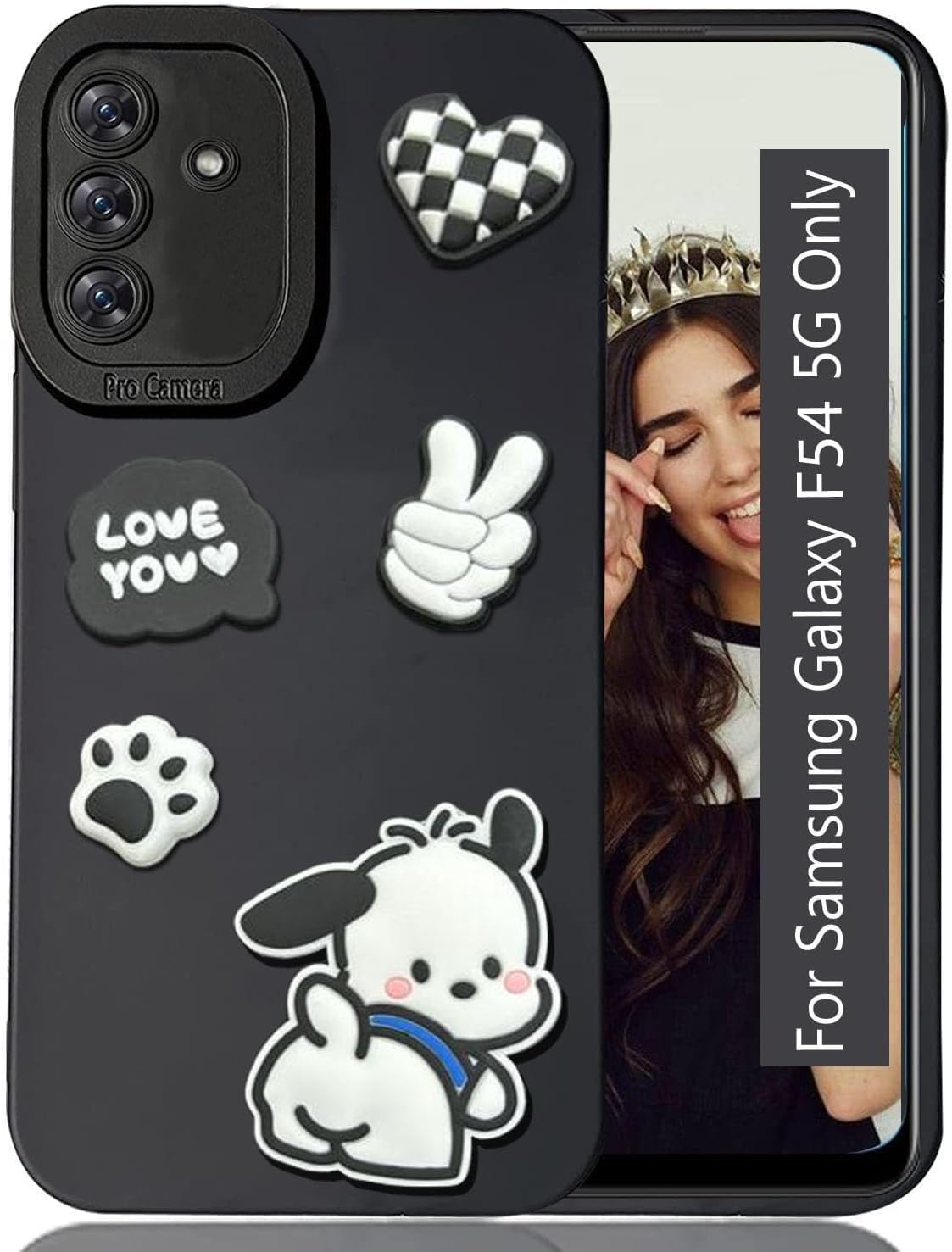 KC Back Cover for Samsung Galaxy M54 5G & Samsung Galaxy F54 5G - 3D Cute Cartoon Characters and Puppy Shockproof Soft Bumper Silicone Case with Camera Protection (Black)