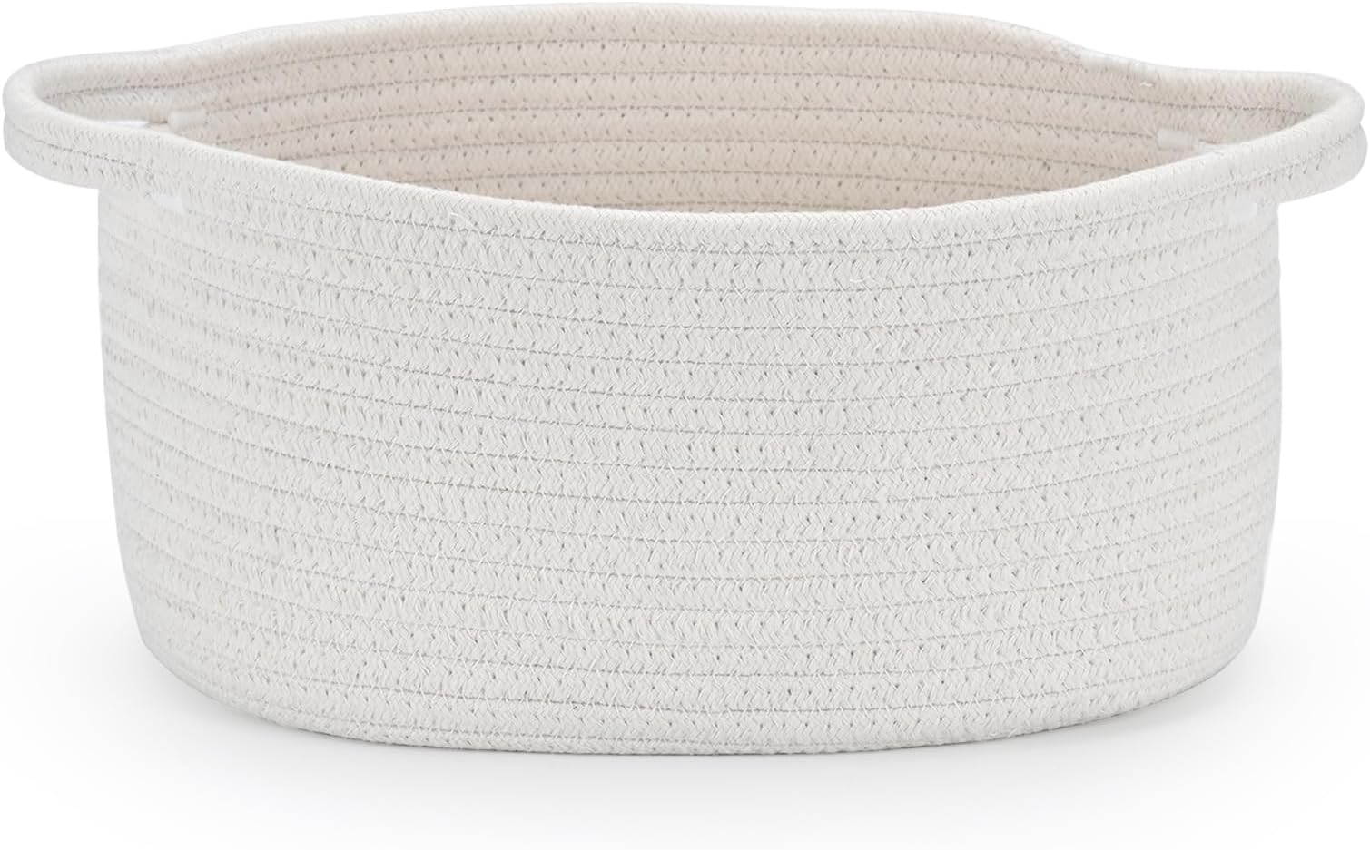 Happyiren Medium Woven Cotton Rope Basket with Handle Empty Decorative Gift Basket for Baby Shower, Graduation, Mother's Day, Nursery Storage 13" Dia x 8" W x 6" H