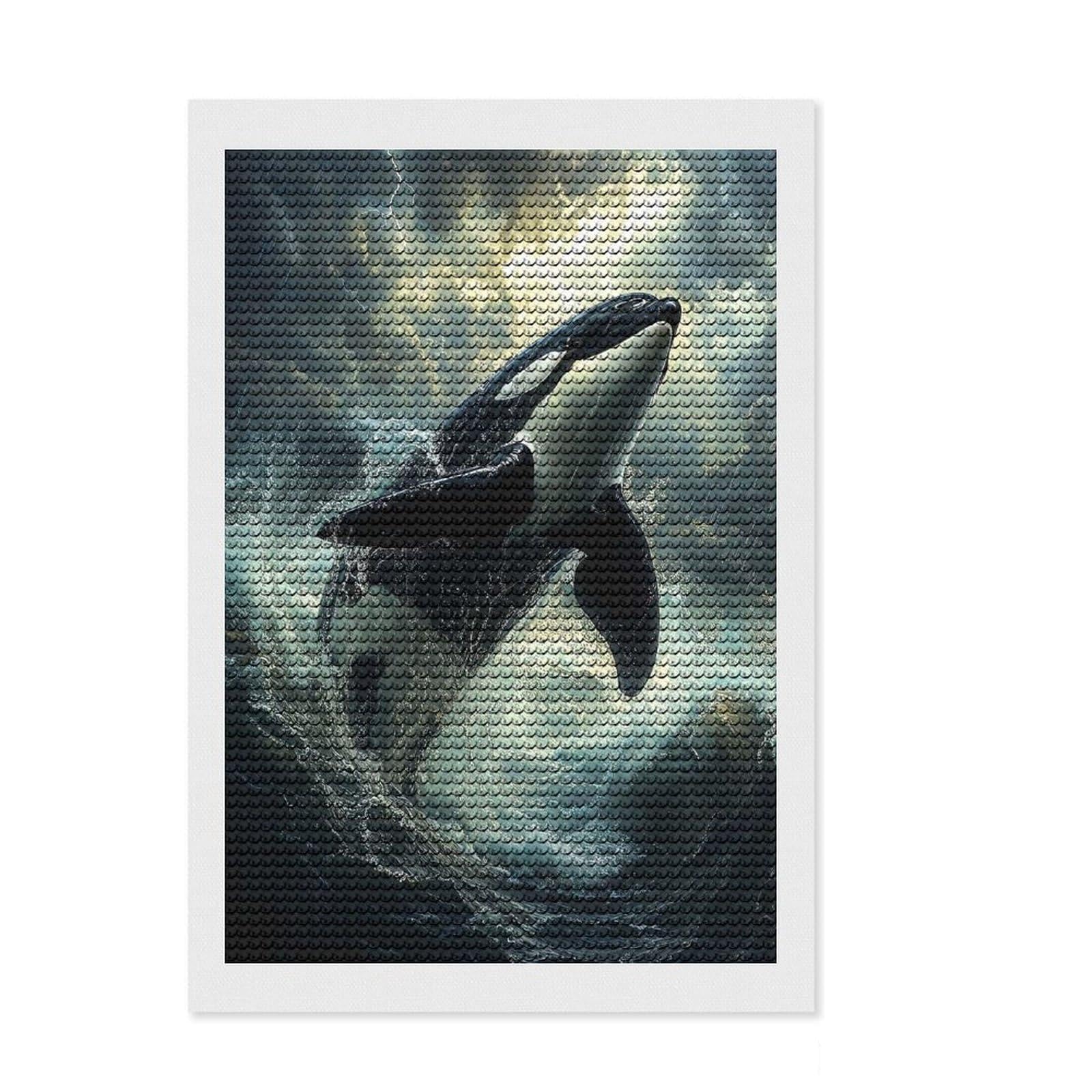 Junmoney Orca Leaping Storm Diamond Painting Kit 8"x12", Full Kit Included, Calming Craft to Unwind, Office Decor, Gift Idea, Easy to Enjoy