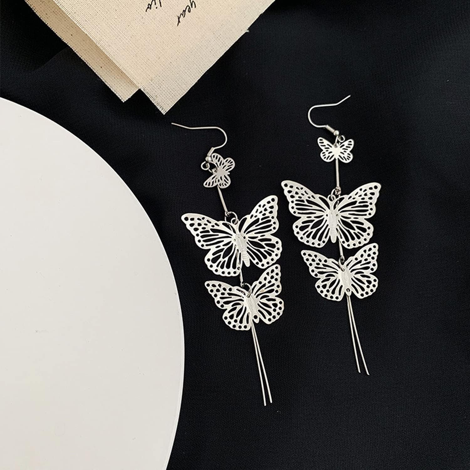 Delicate Filigree Dangle Flying Butterfly Hook Earrings Layered Butterfly Fashion Dangle Earrings Vivid Butterfly Tassel Earrings - Image 6