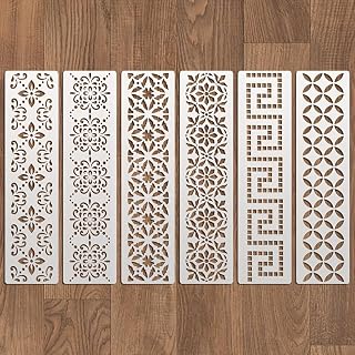 6PCS Border Stencil Geometric Craft Paint Template Reusable Plastic Temp...