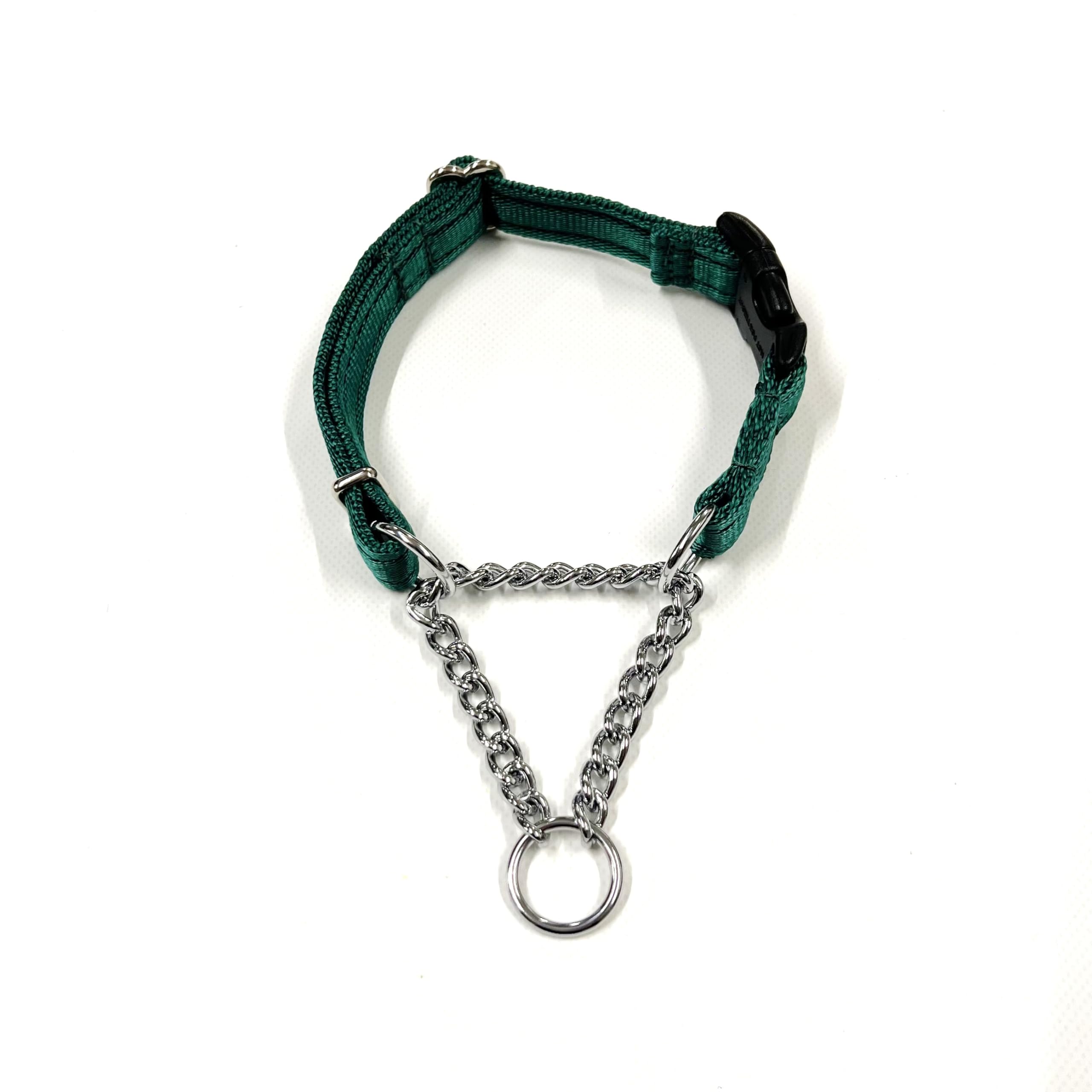 Adjustable Half Check Chain Dog Collar 20mm With Curved Side Release Buckle (Small, Forest Green) — image 1