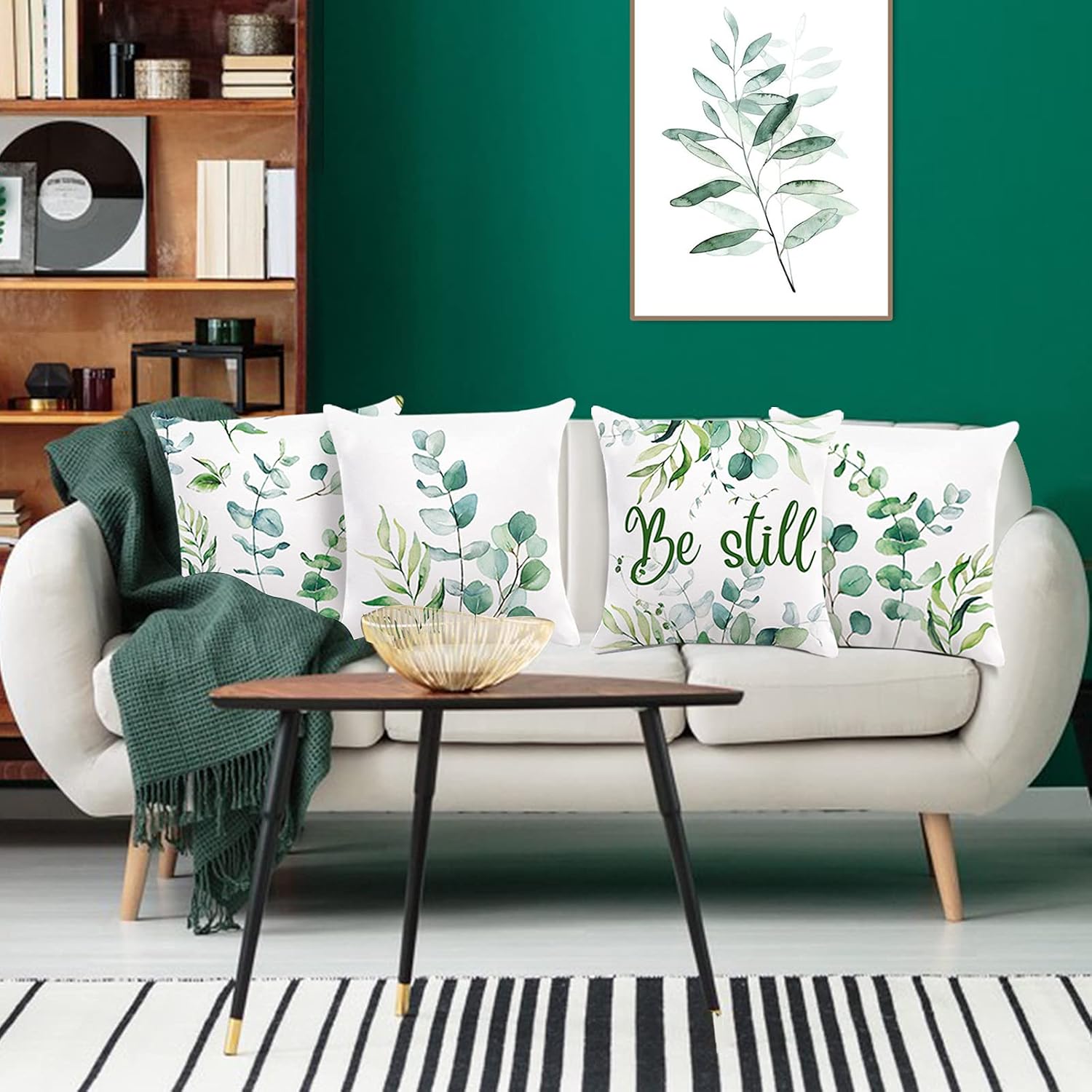 Bonhause Eucalyptus Leaves Cushion Covers 45 x 45 cm Green Leaf Plants Spring Decorative Throw Pillow Covers for Couch Bedroom Garden Home Decor Set of 4 - Image 5