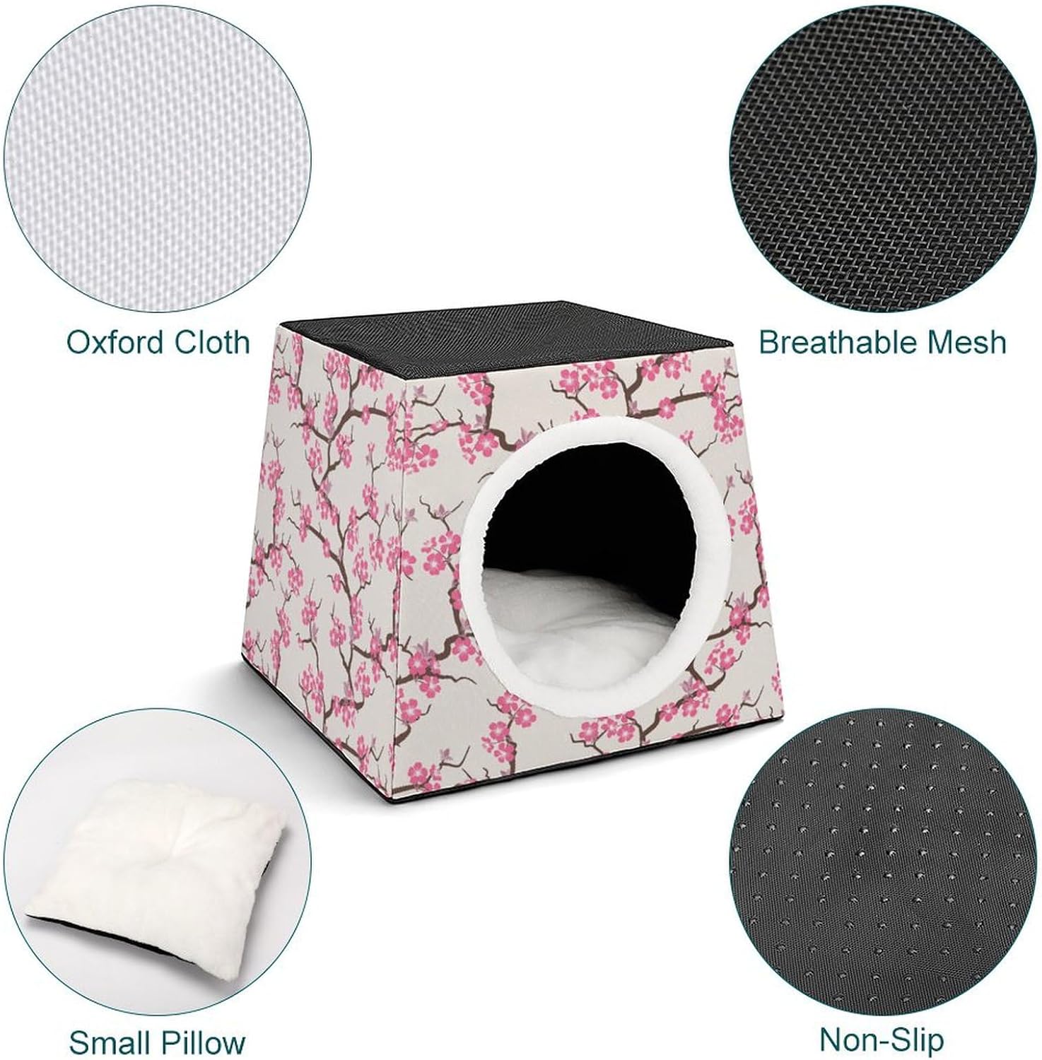 review Blooming Cherry Blossom Cute Pet House Indoor Cozy Cat Bed Cave with Removable Cushioned Pillow for Small Dogs Cats 14 X 14 X 12 Inch, style