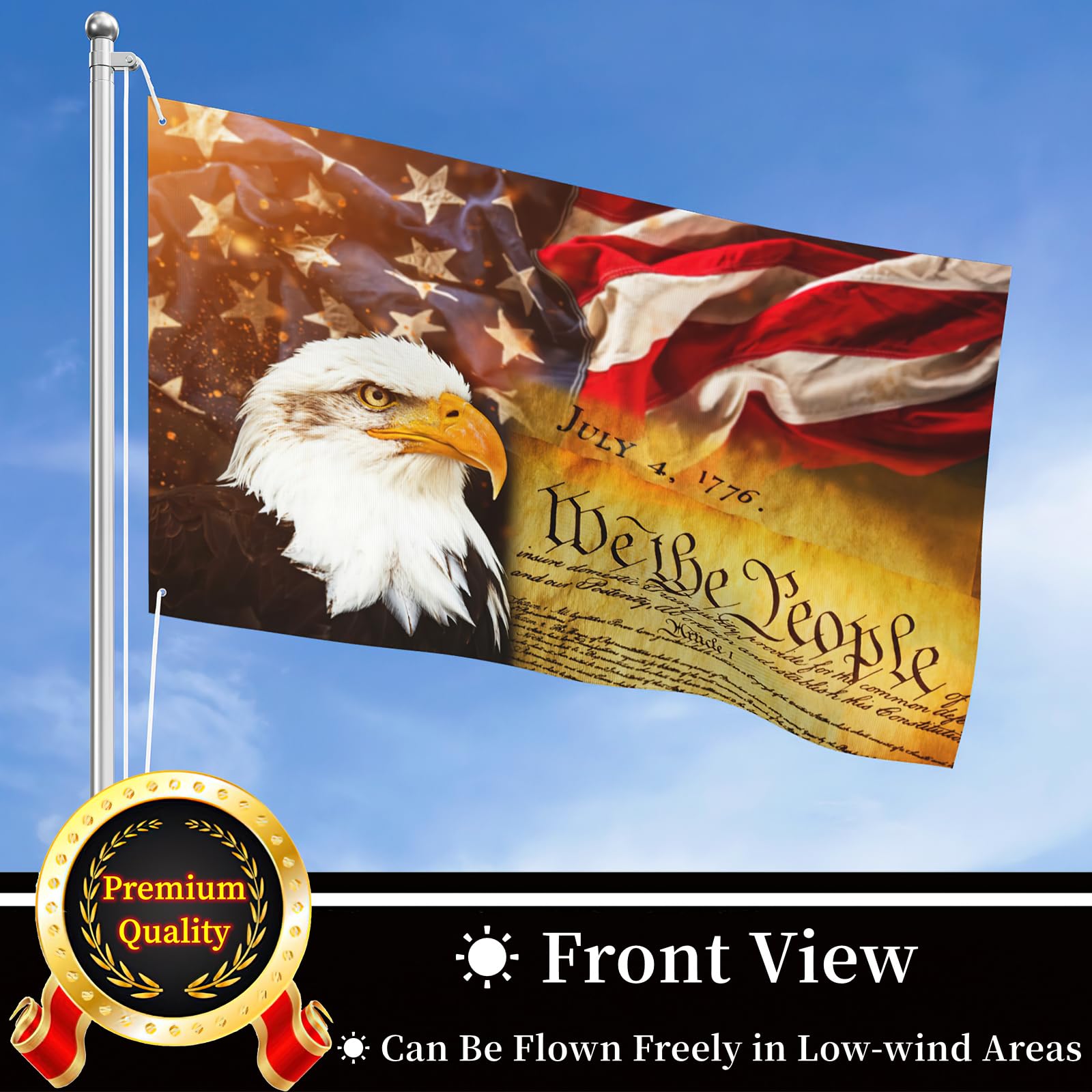 Bandiera USA Con Aquila 3x5 Ft - God Bless America, Banner Patriottico Americano