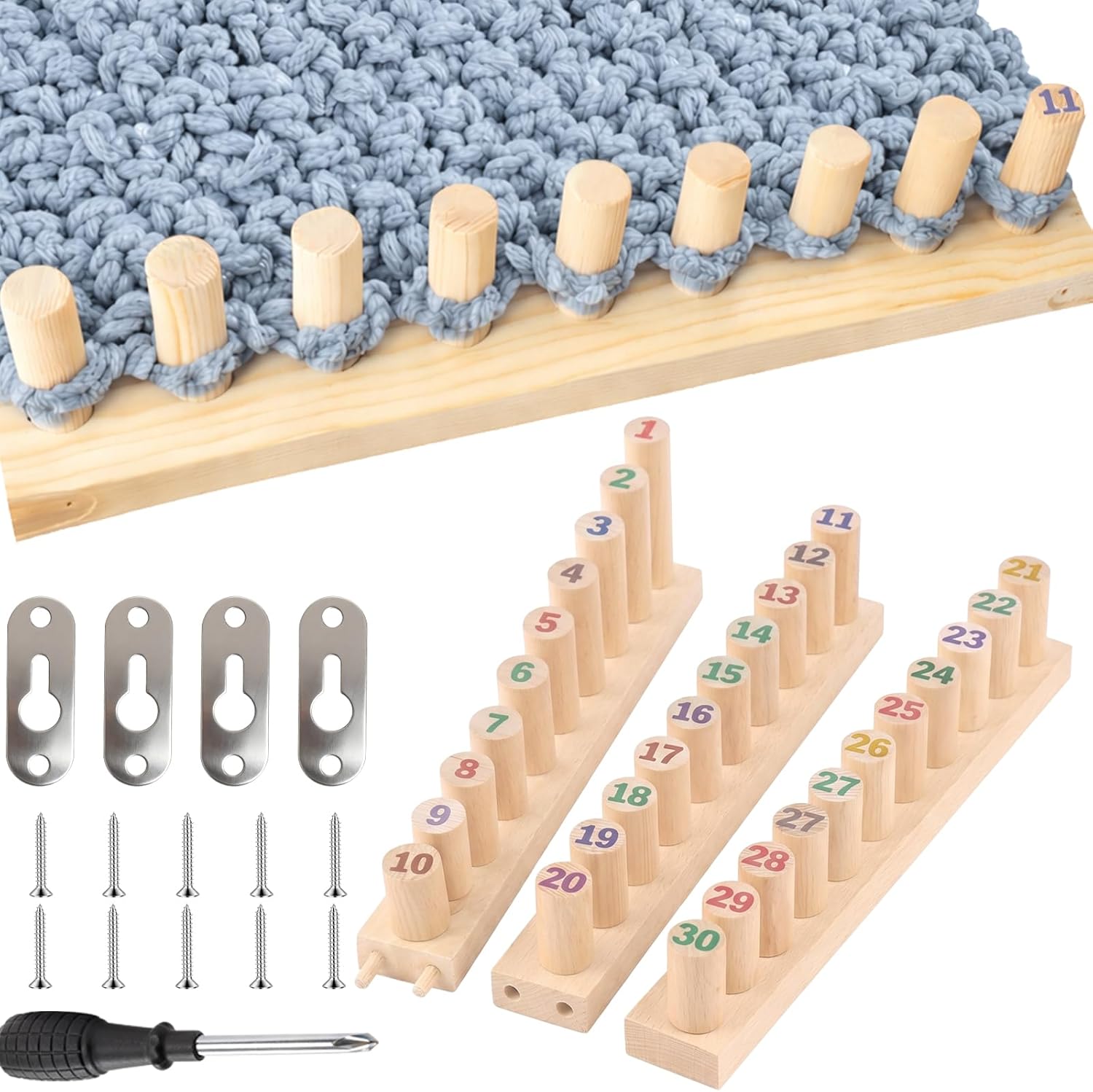 LynxLink 46 Inch Wooden Chunky Yarn Loom - for Chunky Blanket with Numbered Pegs, Easy-to-Use Knitting Blanket Loom for Beginners, DIY Enthusiasts, Ideal Handmade Gift for Chunky Knitting Lovers
