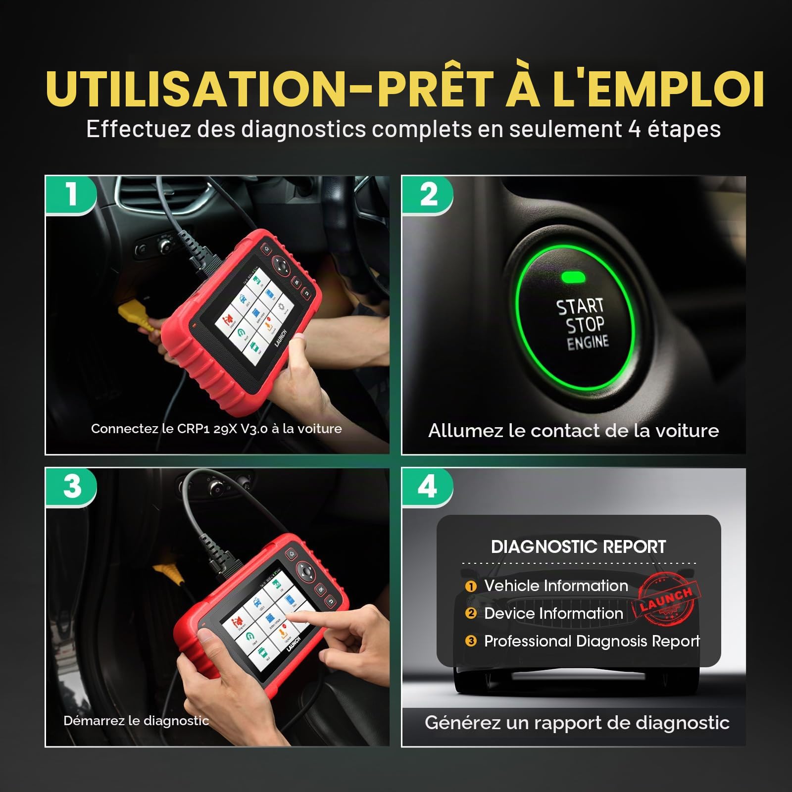 Launch CRP129X V2.0 Valise Diagnostic Auto, Diagnostic Voiture Multimarque,12 Service,ABS SRS Transmission Moteur Outil de Scan Autovin FCA Autoauth