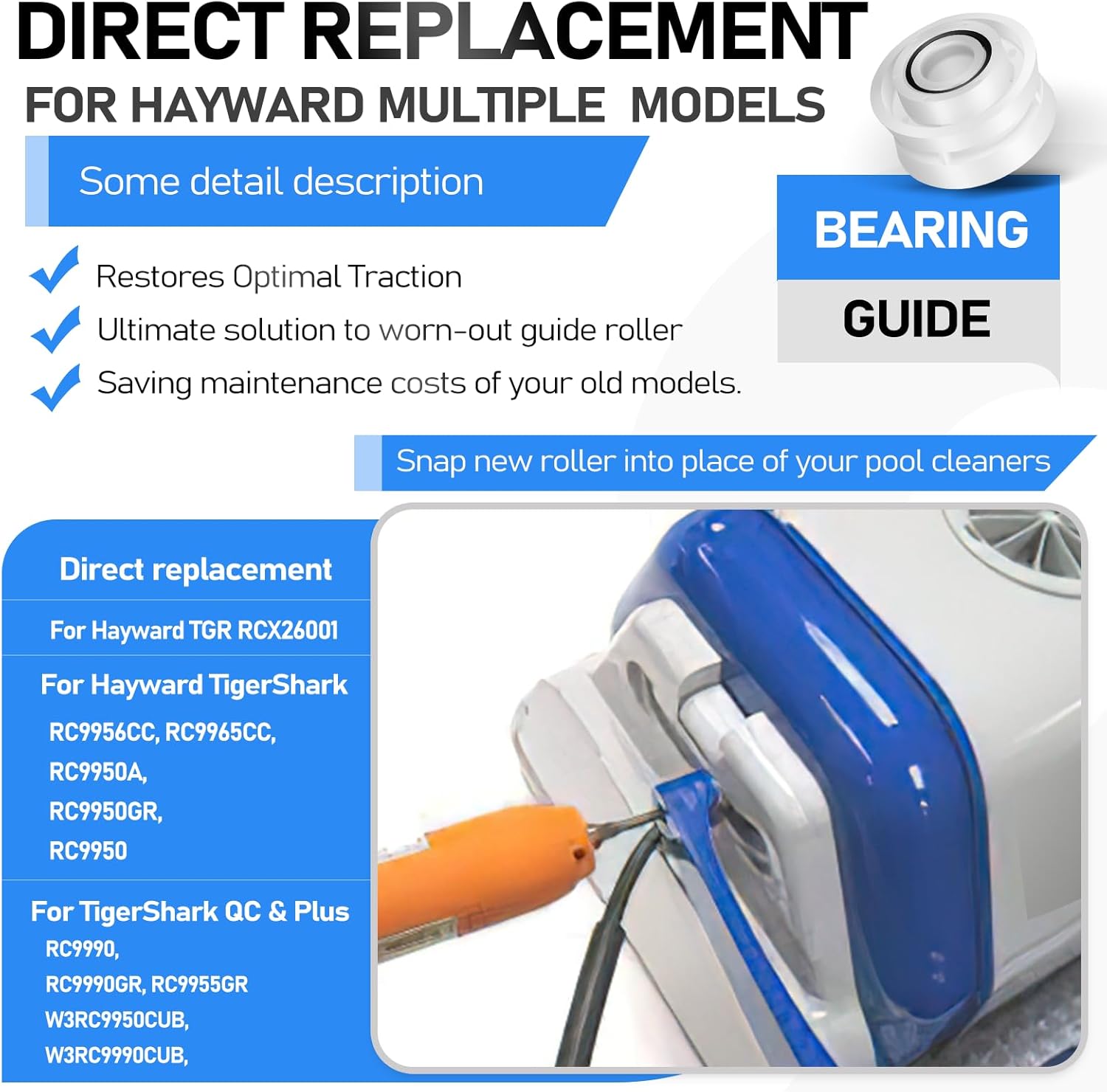 Camoo Replacement Bearing Guide Roller RCX26001,for Hayward TigerShark, TigerShark QC, TigerShark Plus and AquaVac Robotic Pool Cleaner Maintenance Parts