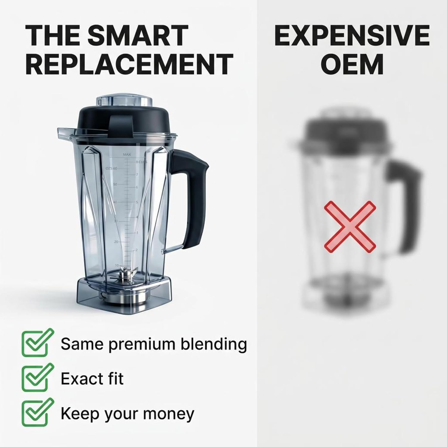 64oz Blender Pitcher Replacement BPA-Free Container with Lid and Blade, Compatible with Vitamix 5200, 5300, 6300, 7500, E310, E320, VM0197, VM0101, VM0100, VM0103, VM0197 Classic & Explorian Series