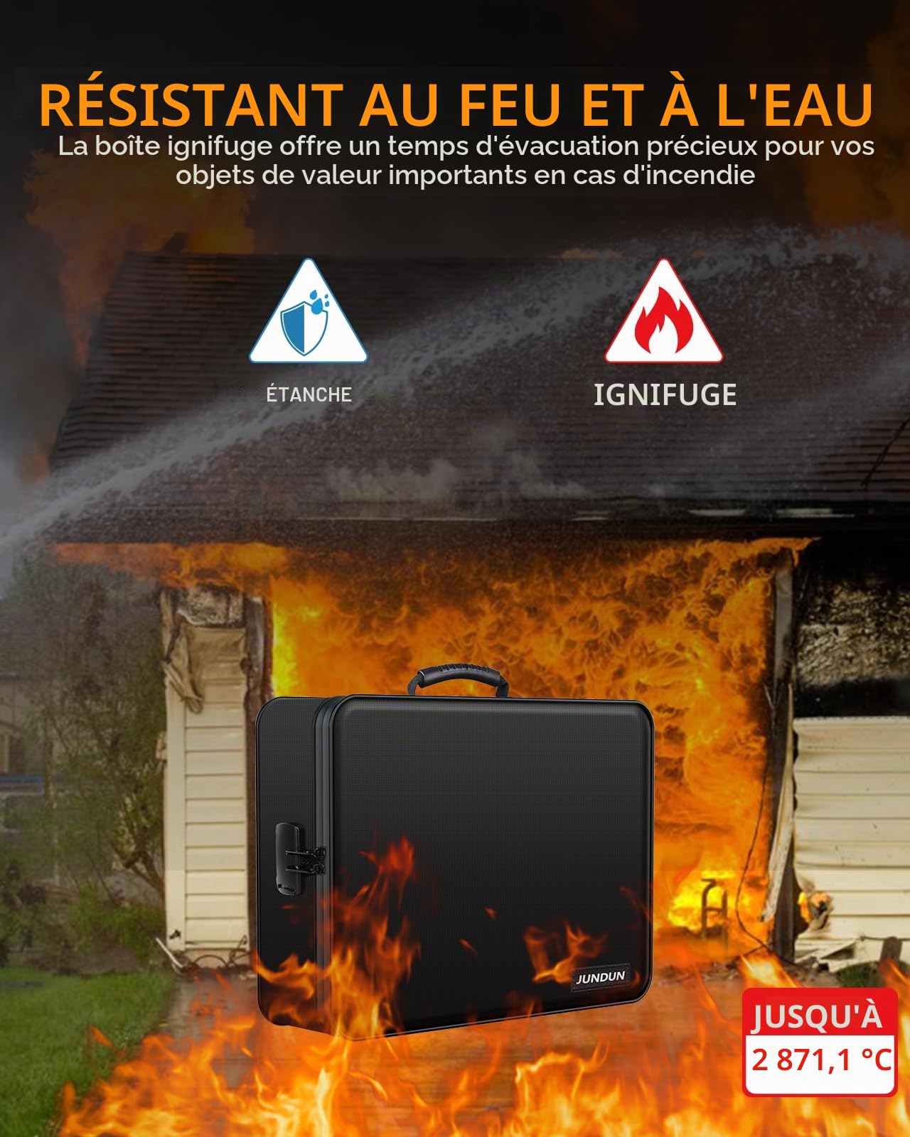 JUNDUN Organisateur de documents avec isolation thermique de 5200 ℉, porte-documents ignifuge avec serrure, boîte de rangement pour documents avec 7 compartiments, organiseur de dossiers