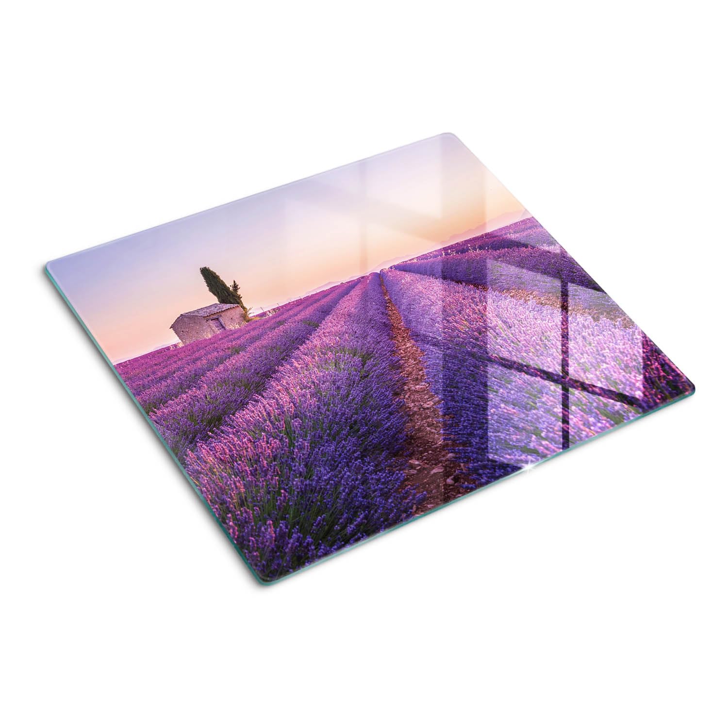 Protège-plan de travail 60x52 cm en verre rectangulaire imprimé Lavande Provence