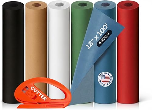 Vista 149 de Rollo de papel kraft marrón de 24 x 1800 pulgadas (150 pies) con cortador, papel de calidad fabricado en Estados Unidos, 50 libras de grosor