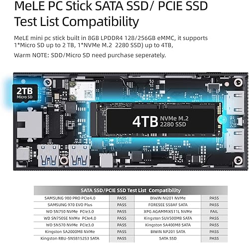 Miniatura 6 de MeLE Mini PC Stick PCG02 Pro Windows 11 Pro Celeron J4125 8GB 256GB computadora pequeña en un stick Dual 4K HDMI pequeño soporte de escritorio