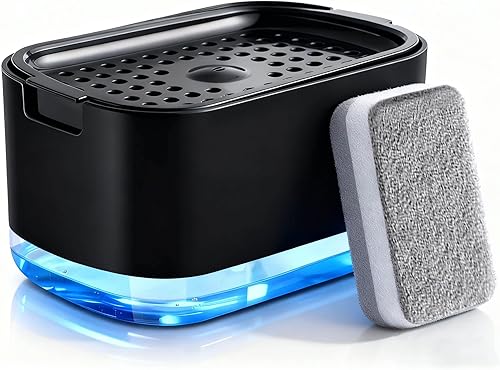 Miniatura 6 de Dispensador de jabón para platos y soporte de esponja, dispensador de bomba de jabón para fregadero, dispensador de jabón líquido, caja de prensa de