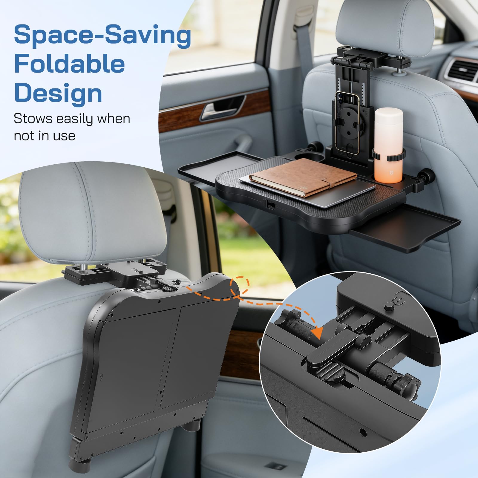 Verstellbarer Auto Laptop Tisch – Multifunktionaler Klapptisch mit Getränkehalter & Handyhalter, höhenverstellbar für 15,6 Zoll Laptop, bis 20kg belastbar für Auto, Reisen & Büro
