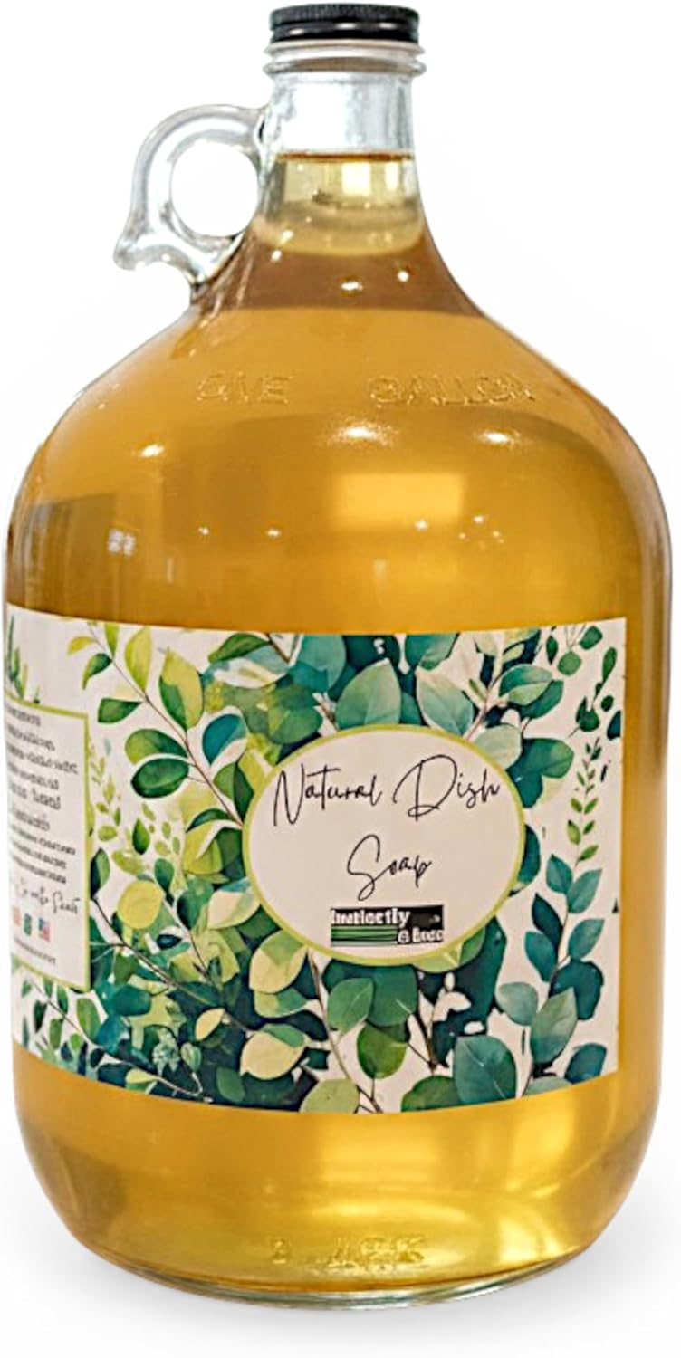 Butterfly&Bee Natural Dish Soap, Liquid, Castile Soap with Lemongrass, Plant-Based, Dye-Free, Bulk 1 Gallon Glass Jug