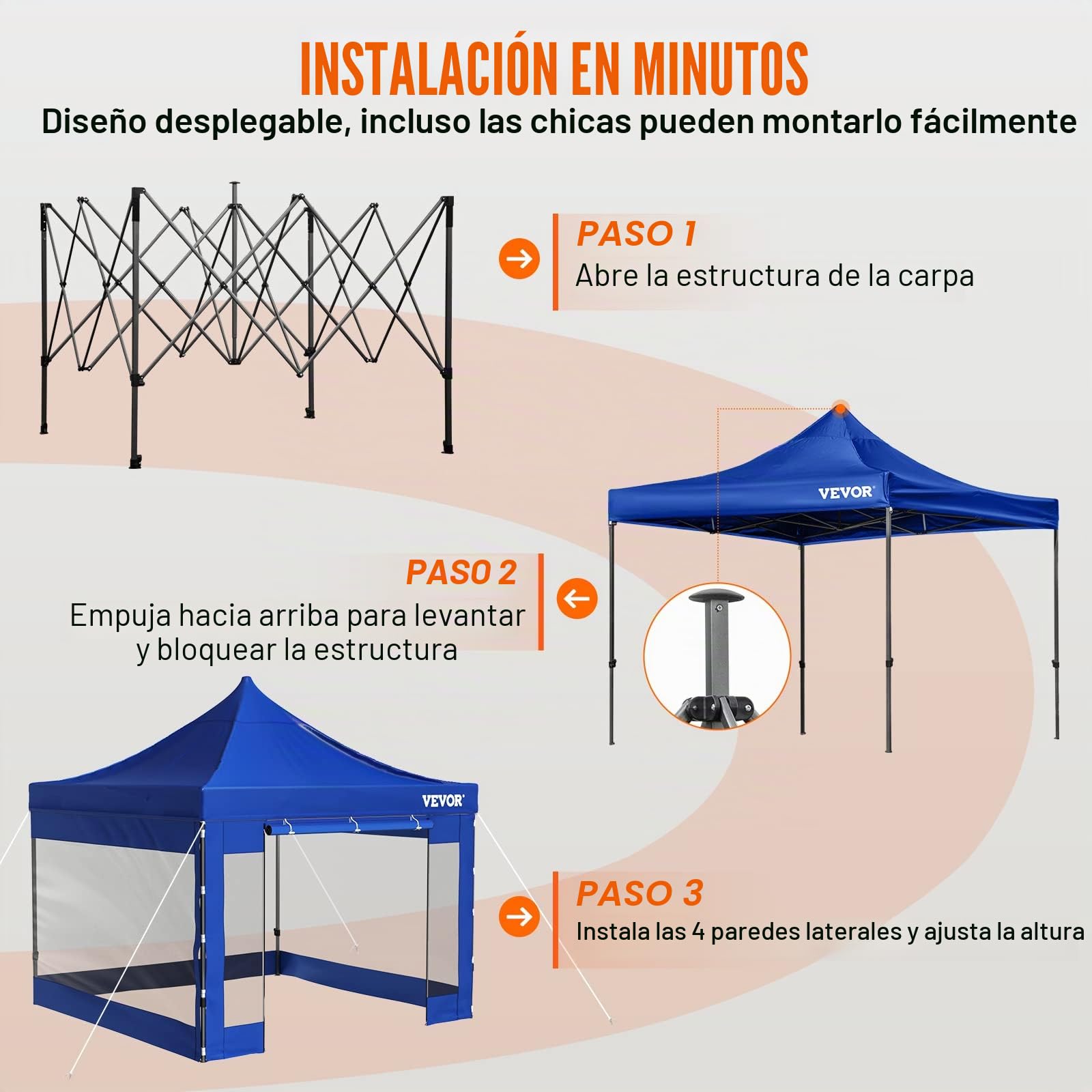 VEVOR Tienda de campaña desplegable de 10 x 10 pies, Tienda de campaña para Patio al Aire Libre con Paredes Laterales extraíbles y Bolsa con Ruedas, Resistente a los Rayos UV, Impermeable, Refugio