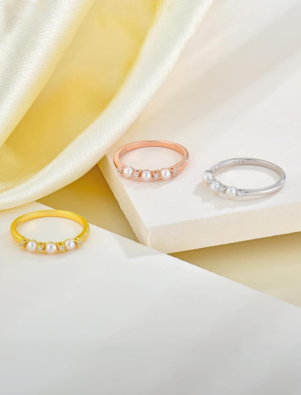 Pearl Ring 925 Sterling Silver Stackable Ring for Women, Freshwater Cultured Pearl Ring Promise Band Jewelry