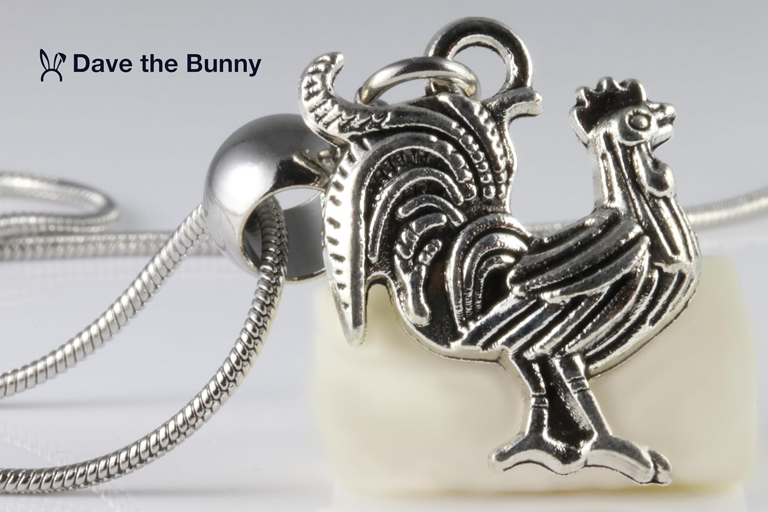 Dave The Bunny Rooster Necklace with Stainless Steel Snake Chain - Farm House Decorations for Home, Roosters Jewelry, Elegant Rooster Decor for Animal Lovers, Unique Gift Idea for All Occasions