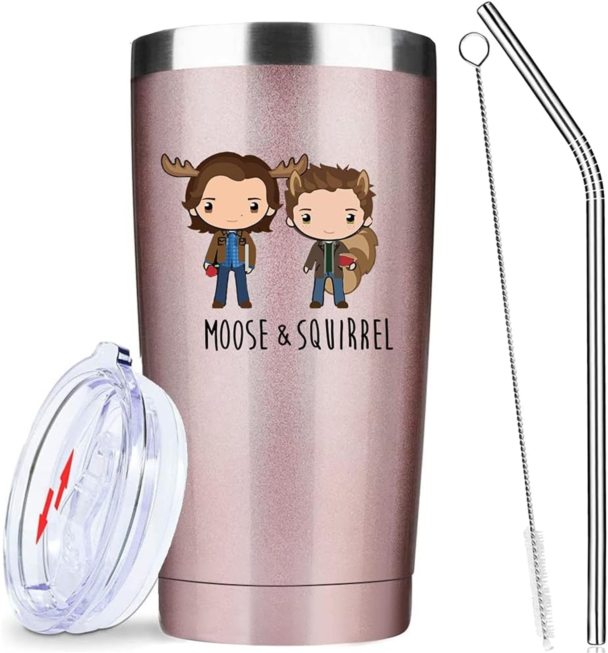 ATHAND 20oz Stainless Steel Insulated Pattern Tumbler with Lid Travel Coffee Mug - Sam & Dean Rose Gold Vacuum Tumbler Double Wall Birthday Valentines Day Gifts Idea for Her Women