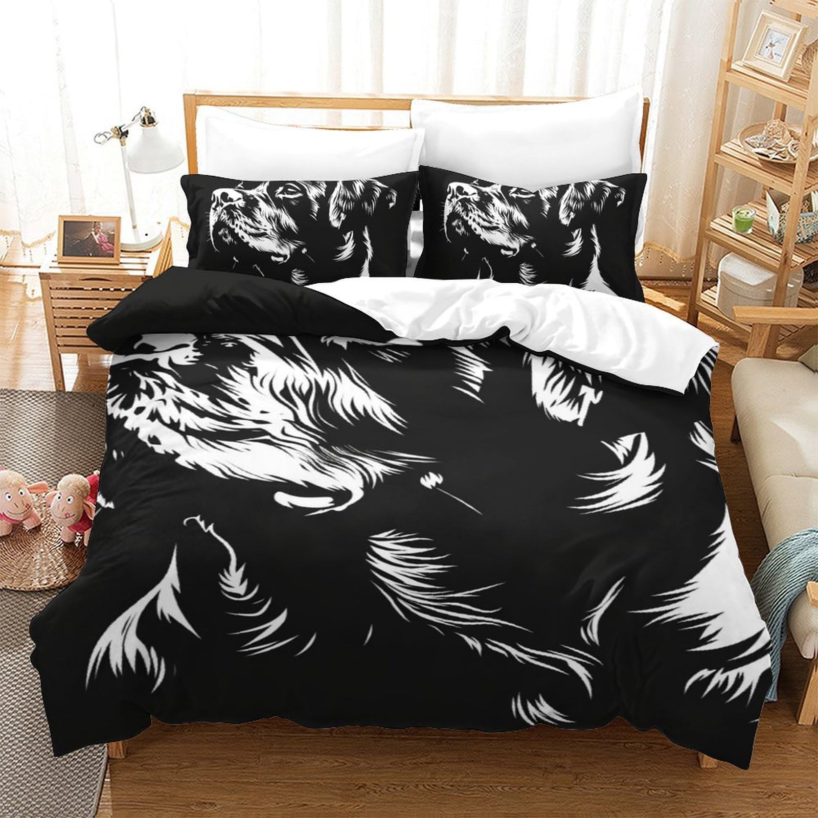 Housse de couette Rottweiler parure lit enfant 140x200 cm ado