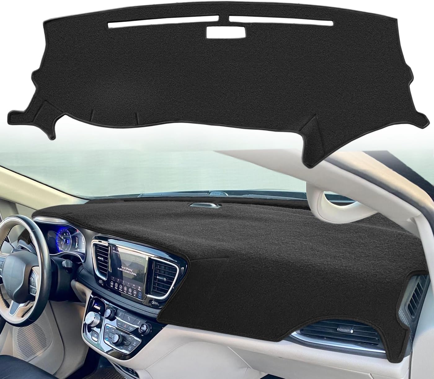 Dash Cover Mat Custom Fit for Chrysler Pacifica Hybrid w/Charging Indicator Lights w/o Speaker Dashboard Pad Cap Carpet Protector K326B